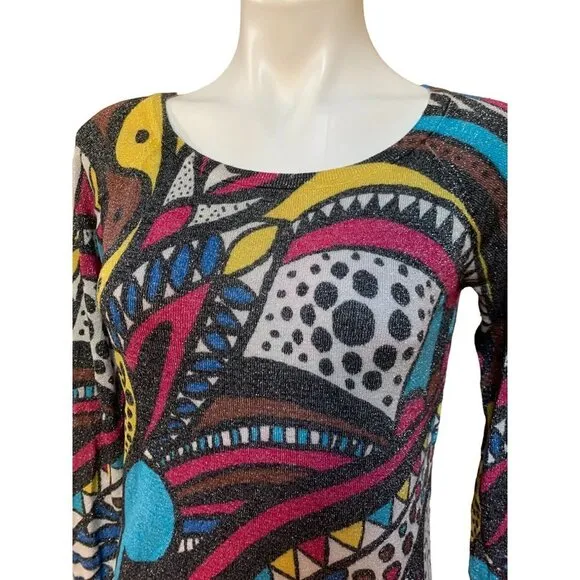 Desigual Abstract Art Sweater Metallic Geometric Multi-colors Medium