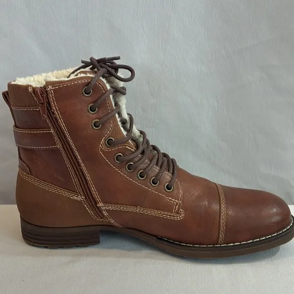 Dexter faux brown leather faux Sherpa lined ankle boots lace up &amp; zip up Size 9
