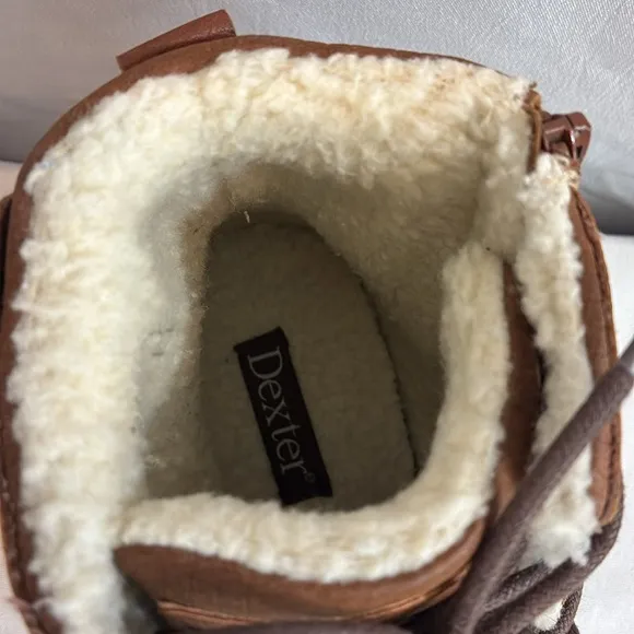 Dexter faux brown leather faux Sherpa lined ankle boots lace up &amp; zip up Size 9
