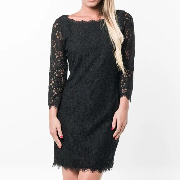 DIANE VON FURSTENBERG ~ Black “Zarita” Lace Dress w/Full Length Back Zipper~Sz 4