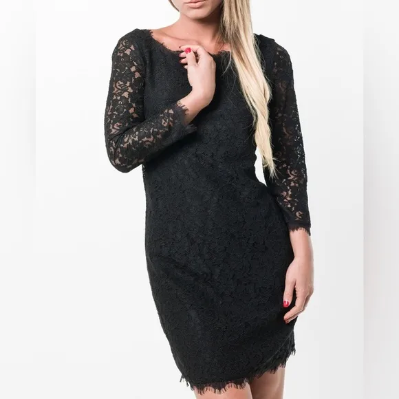 DIANE VON FURSTENBERG ~ Black “Zarita” Lace Dress w/Full Length Back Zipper~Sz 4