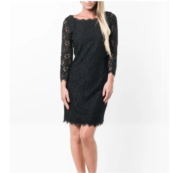 DIANE VON FURSTENBERG ~ Black “Zarita” Lace Dress w/Full Length Back Zipper~Sz 4