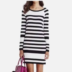 Diane Von Furstenberg Black/Cream Striped Silk Mini Dress Women's Size Large