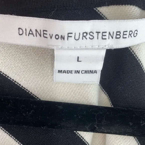 Diane Von Furstenberg Black/Cream Striped Silk Mini Dress Women's Size Large