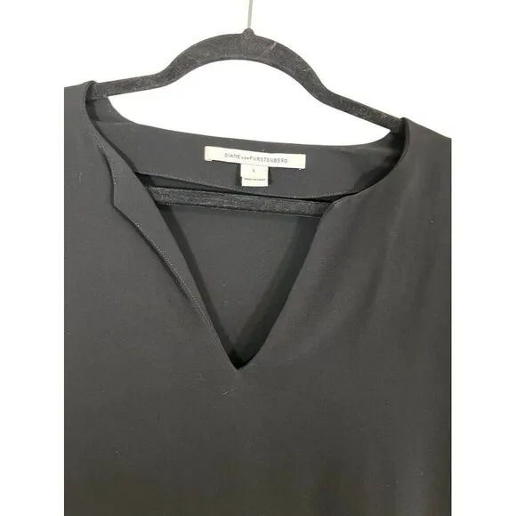 Diane Von Furstenberg Dress Women L Black V Neck Pullover Neutral Luxury Kora