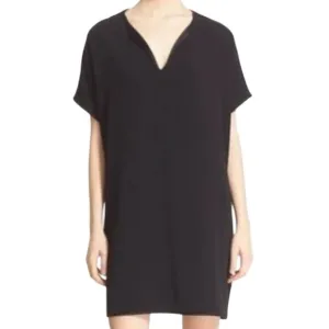 Diane Von Furstenberg Dress Women L Black V Neck Pullover Neutral Luxury Kora