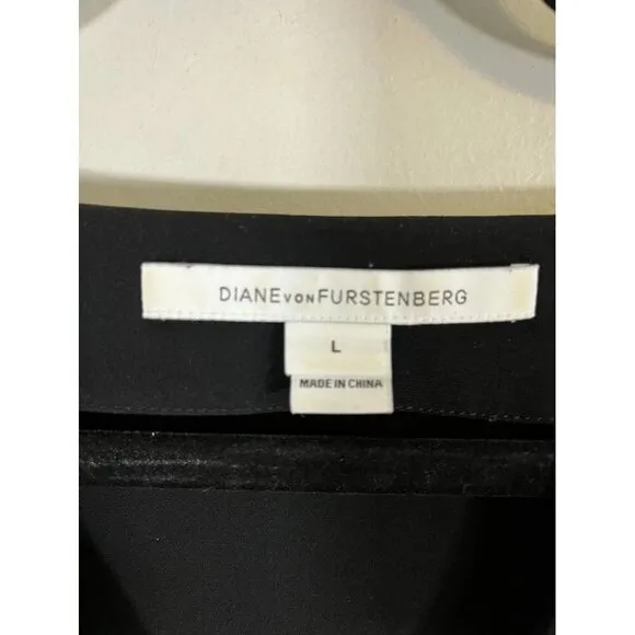 Diane Von Furstenberg Dress Women L Black V Neck Pullover Neutral Luxury Kora