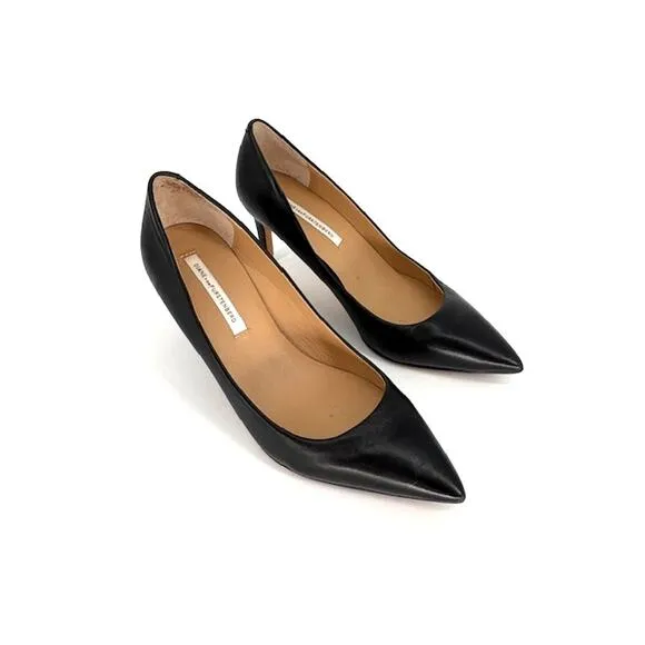 Diane von Furstenberg Olee Leather Pointed Toe Pumps in Black with 3” Heel – 7.5
