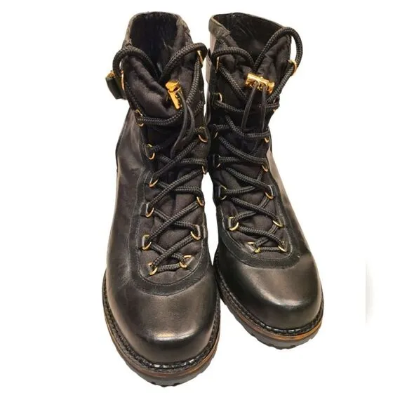 Diane von Furstenberg Senna Black Vacchetta Hidden Wedge Lace Up Booties | 10
