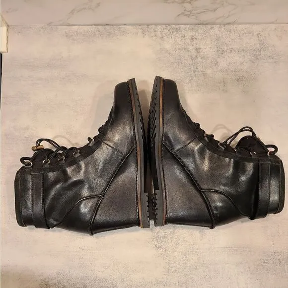 Diane von Furstenberg Senna Black Vacchetta Hidden Wedge Lace Up Booties | 10
