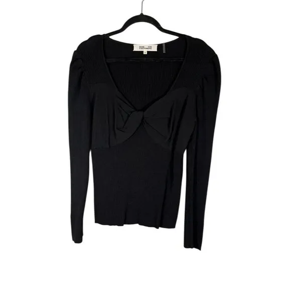 Diane Von Furstenberg Top Women XL Black Ribbed Scoop Neutral Minimalist DVF