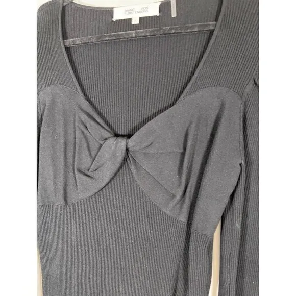 Diane Von Furstenberg Top Women XL Black Ribbed Scoop Neutral Minimalist DVF
