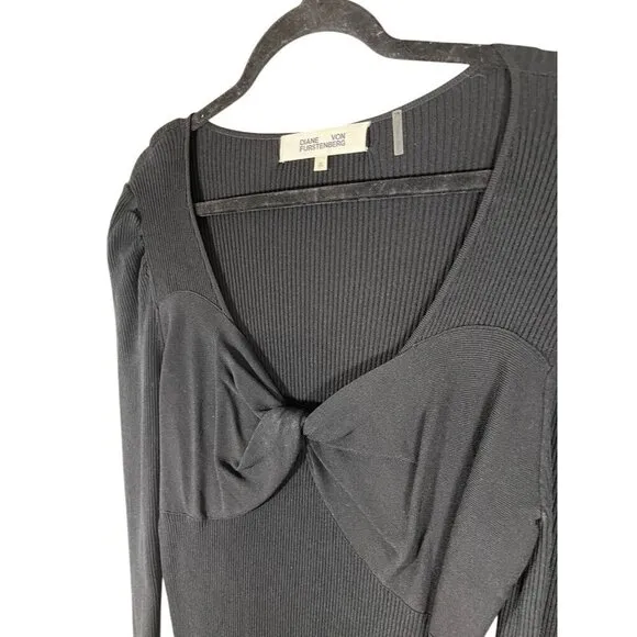 Diane Von Furstenberg Top Women XL Black Ribbed Scoop Neutral Minimalist DVF