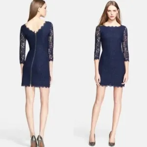 Diane von Furstenberg Zarita floral lace dress in Midnight Navy Blue
