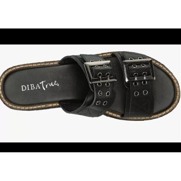 Diba True Derby Black Leather Wedges Double Buckle Details Size 8.5