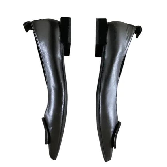 Dibia Women's Black Leather Flats Pointed Toe Architectural heel Made in Spain