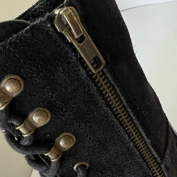 Diesel Black Suede Lace Up Side Zip Combat Moto Boots Size 7.5