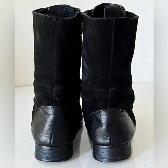 Diesel Black Suede Lace Up Side Zip Combat Moto Boots Size 7.5