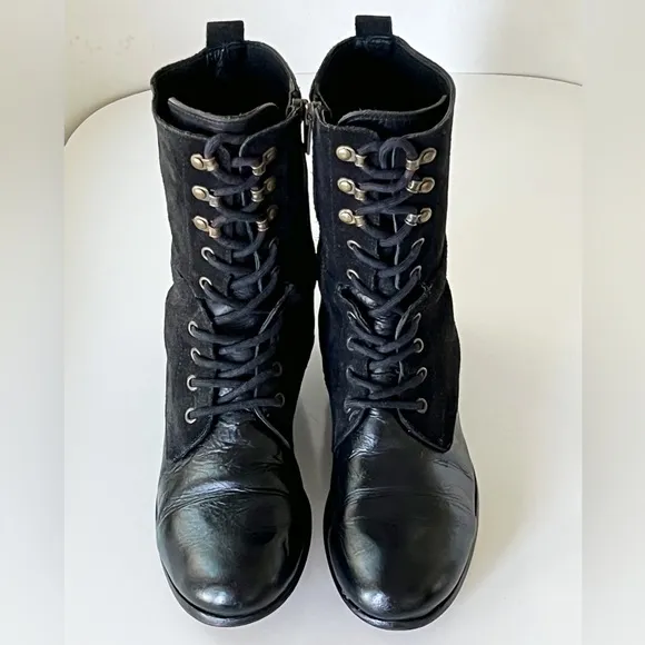 Diesel Black Suede Lace Up Side Zip Combat Moto Boots Size 7.5