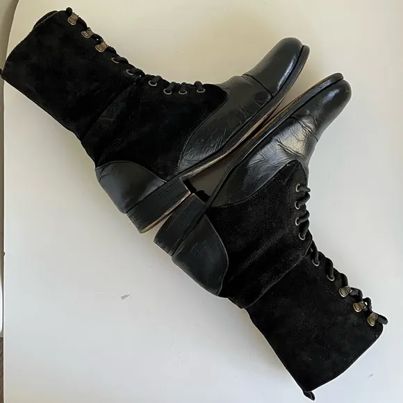 Diesel Black Suede Lace Up Side Zip Combat Moto Boots Size 7.5