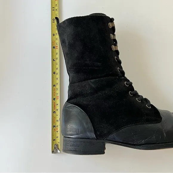 Diesel Black Suede Lace Up Side Zip Combat Moto Boots Size 7.5