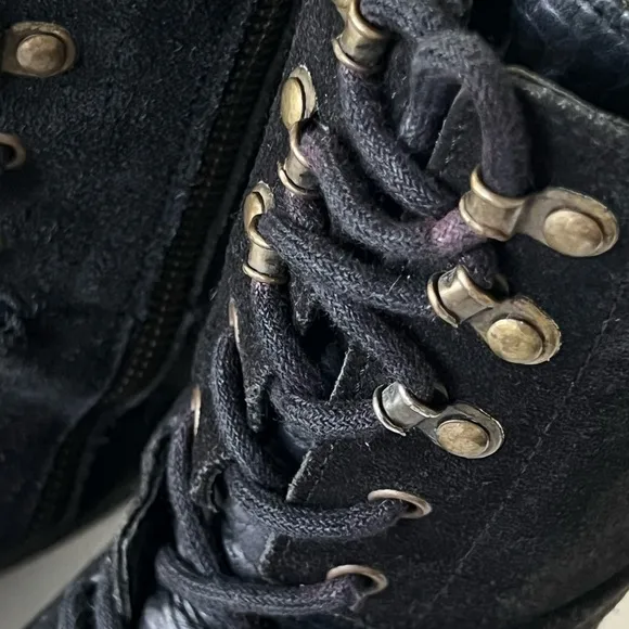 Diesel Black Suede Lace Up Side Zip Combat Moto Boots Size 7.5