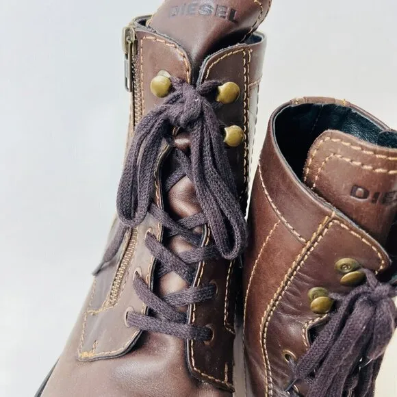 Diesel Men’s The pit lace up leather boots, Brown, Size 43