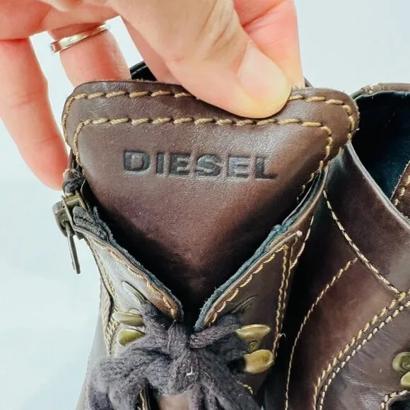 Diesel Men’s The pit lace up leather boots, Brown, Size 43