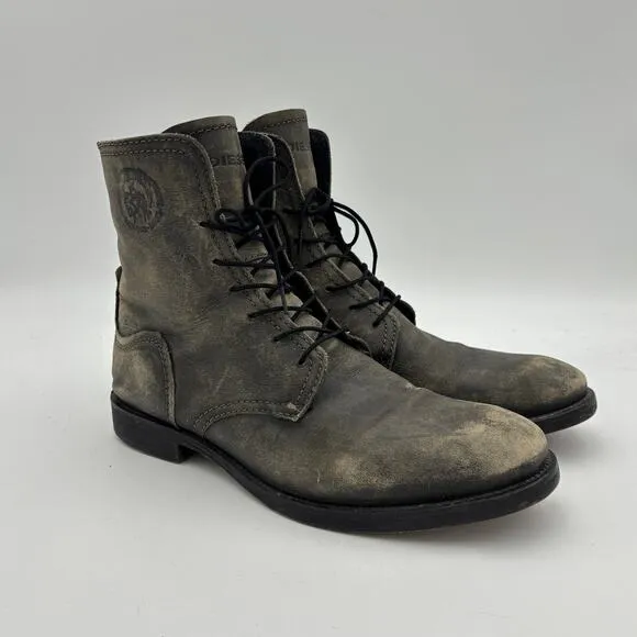 Diesel Norman Distressed Leather Combat Boots Men's 43 US 10