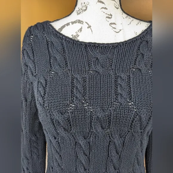DKNY 100% Cotton Black Cable Knit Sweater Size Medium