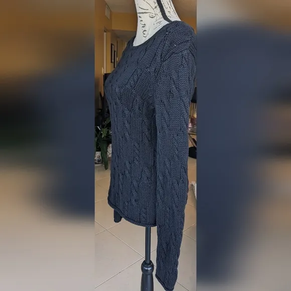 DKNY 100% Cotton Black Cable Knit Sweater Size Medium