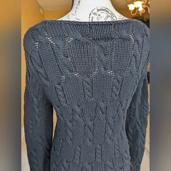 DKNY 100% Cotton Black Cable Knit Sweater Size Medium