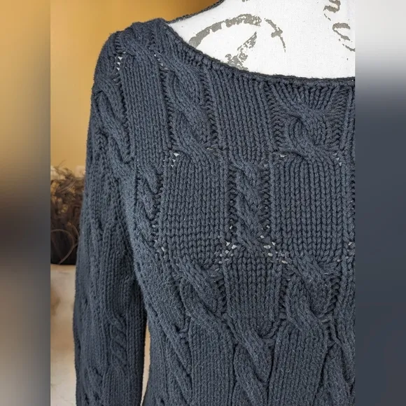 DKNY 100% Cotton Black Cable Knit Sweater Size Medium