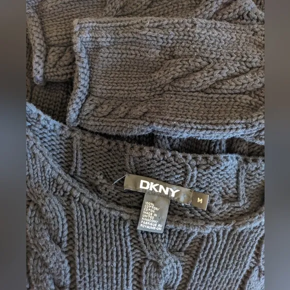 DKNY 100% Cotton Black Cable Knit Sweater Size Medium