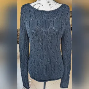 DKNY 100% Cotton Black Cable Knit Sweater Size Medium