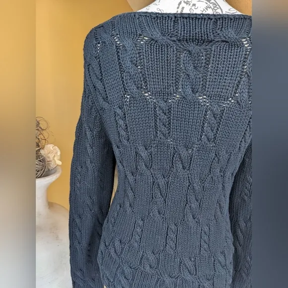 DKNY 100% Cotton Black Cable Knit Sweater Size Medium