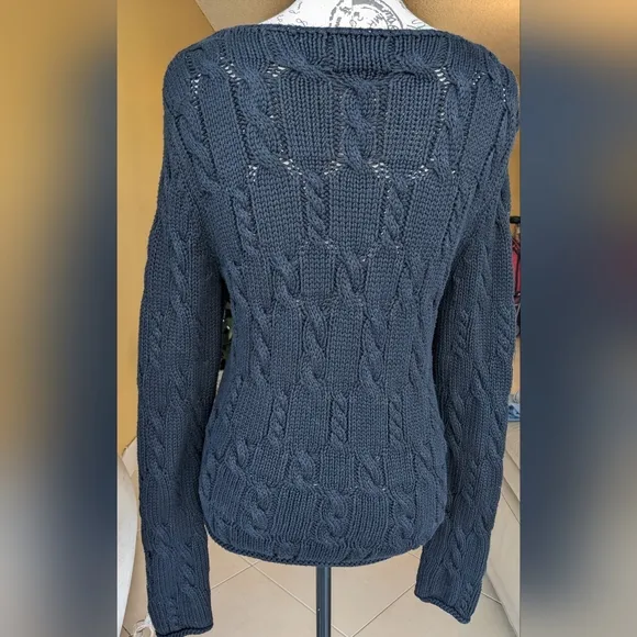 DKNY 100% Cotton Black Cable Knit Sweater Size Medium