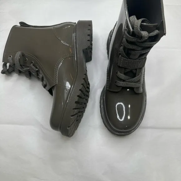 DKNY Charcoal Glossy Lace-Up Boots