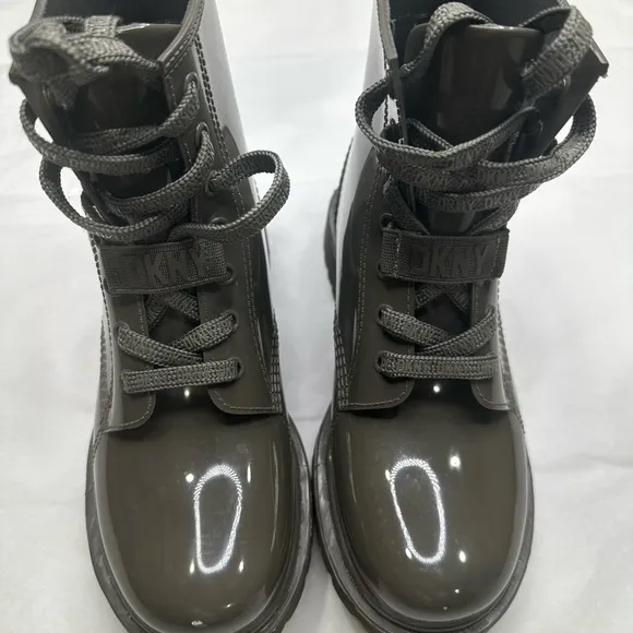 DKNY Charcoal Glossy Lace-Up Boots