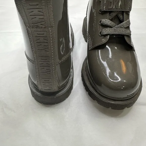 DKNY Charcoal Glossy Lace-Up Boots