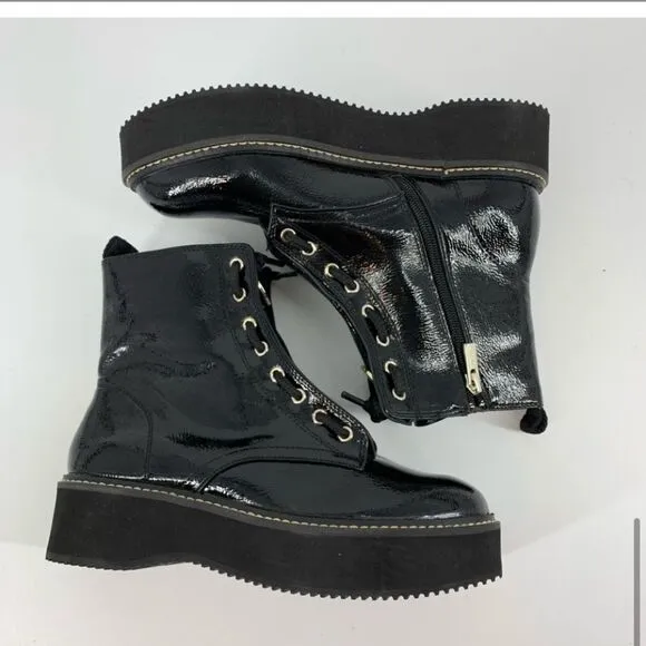 DKNY RHI black patent lace up boots NWT 6 M