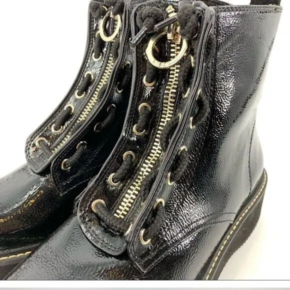 DKNY RHI black patent lace up boots NWT 6 M