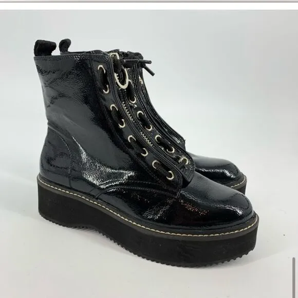 DKNY RHI black patent lace up boots NWT 6 M