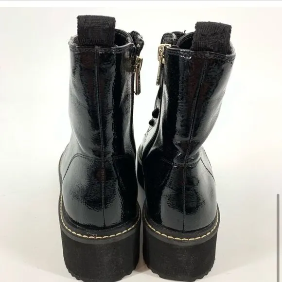 DKNY RHI black patent lace up boots NWT 6 M