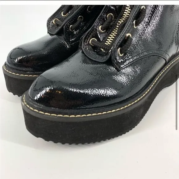DKNY RHI black patent lace up boots NWT 6 M