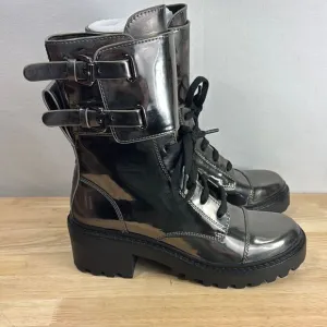 DKNY Women's Bart Lace-Up Buckled Lug Sole Boots - Gunmetal Gum 7.5 M-  NEW