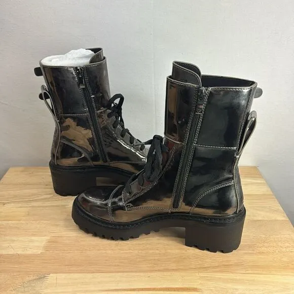 DKNY Women's Bart Lace-Up Buckled Lug Sole Boots - Gunmetal Gum 7.5 M-  NEW