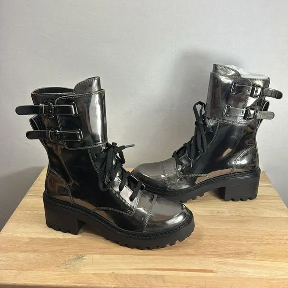 DKNY Women's Bart Lace-Up Buckled Lug Sole Boots - Gunmetal Gum 7.5 M-  NEW