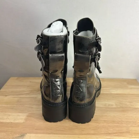 DKNY Women's Bart Lace-Up Buckled Lug Sole Boots - Gunmetal Gum 7.5 M-  NEW