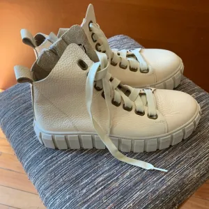 DNA Footwear Taupe Leather Chunky Lug Sole Lace up Sneaker Boot